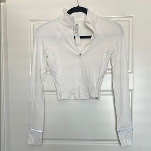 lululemon athletica White Ribbed Half-Zip Cropped Long Sleeve